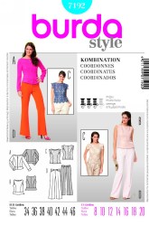 7192 BURDA SIDE ZIP TOP SLEEVES OR NOT, CONTOUR PANTS PATTERN 8-20